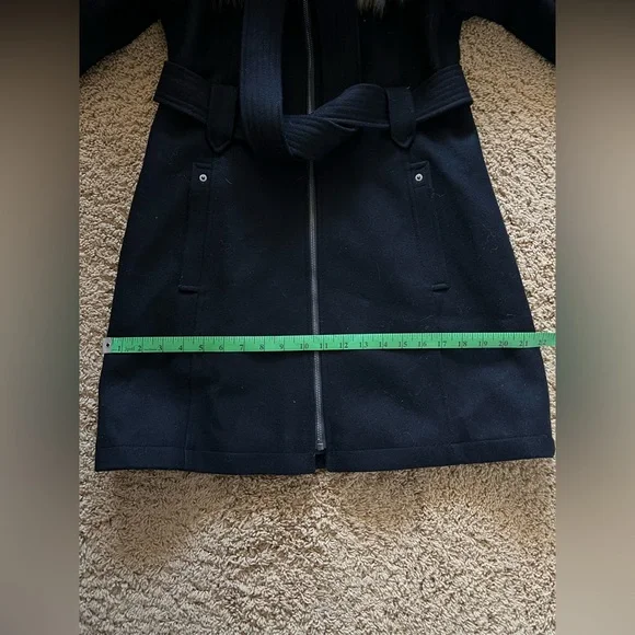 RACHEL Rachel Roy Black Wool Blend Trench Coat with Fur Trim - Picture 9 of 11